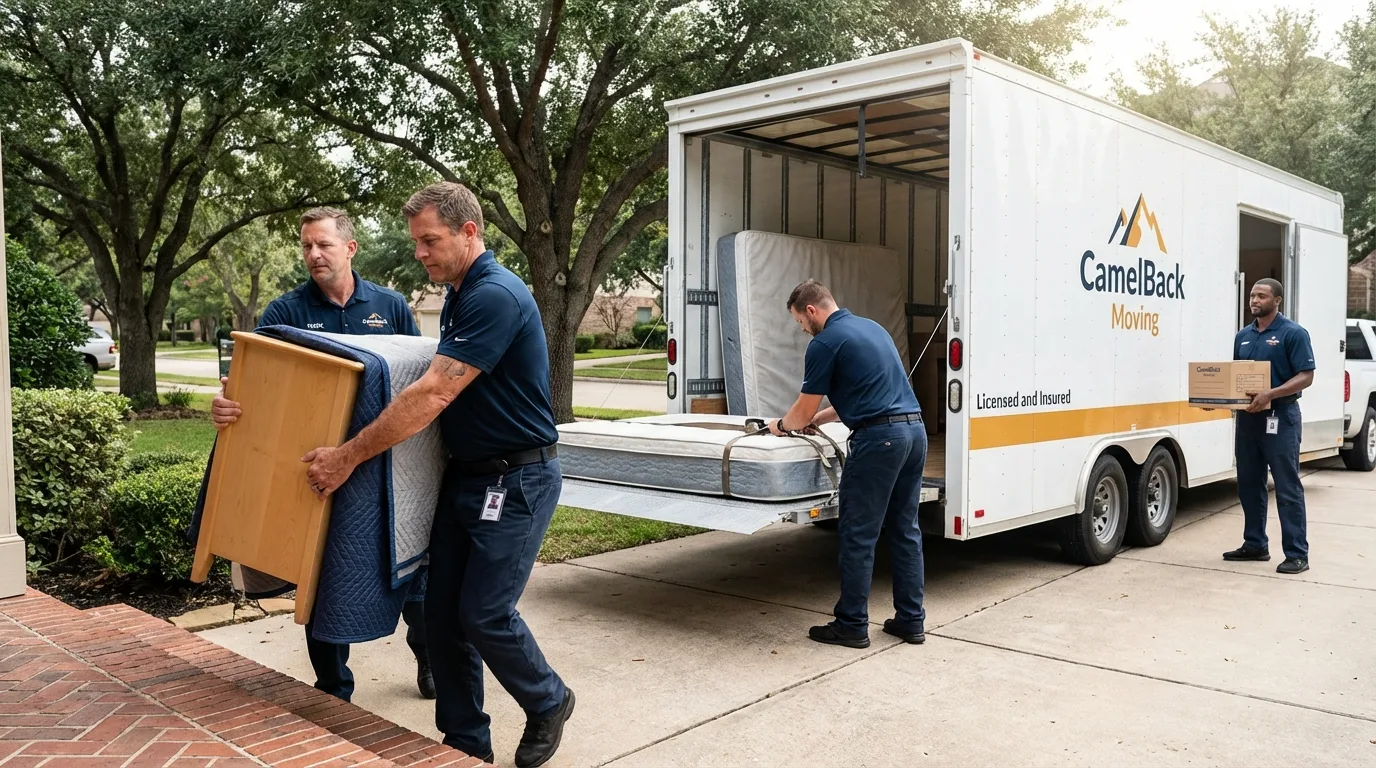 Crew loading residential truck for cross-state move from Homer, NY