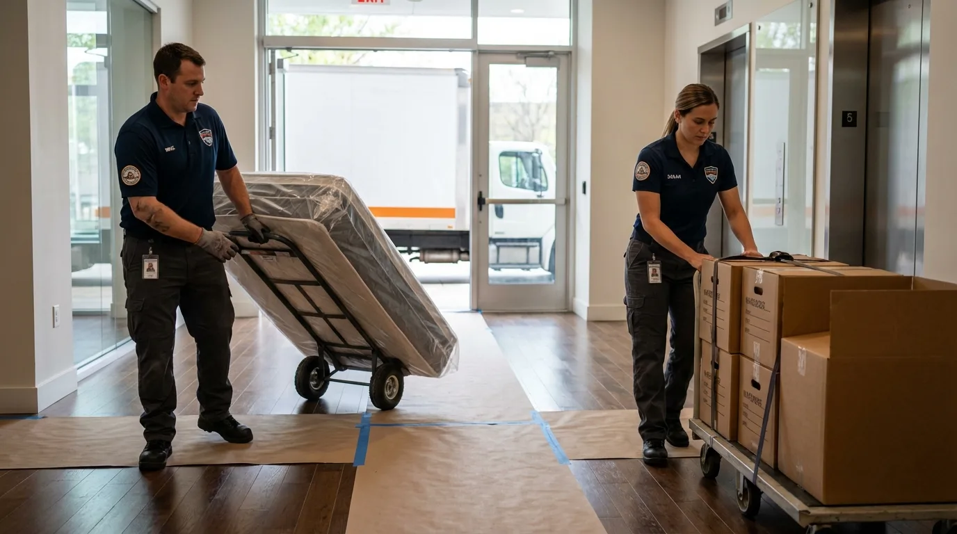 Professional apartment movers loading elevator in Homer, NY