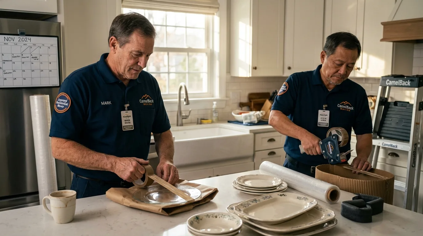 Professional crew packing kitchen dishware in Homer, NY